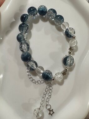 Elegant Blue & Clear Beaded Bracelet with Star Charm